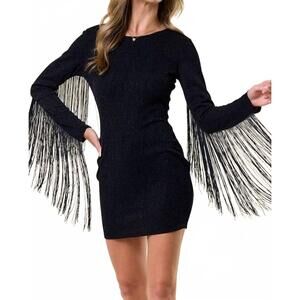 NEW SAINTS & HEARTS fringed metallic bodycon dress in black